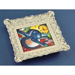 Two Cats by Franz Marc - Mini Antique Canvas Painting Framed Artwork